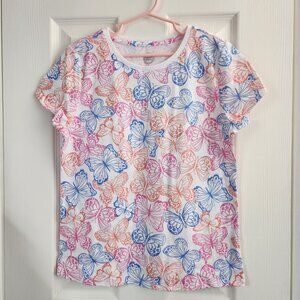 Butterfly Print Girls T-Shirt By Wonder Nation Size L (10-12) Short Sleeve NWOT
